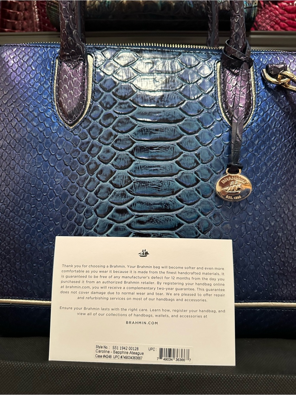 GREAT PRICE Brahmin Sapphire Blue Iridescent Blue/Green/ Purple Satchel - Picture 5 of 14